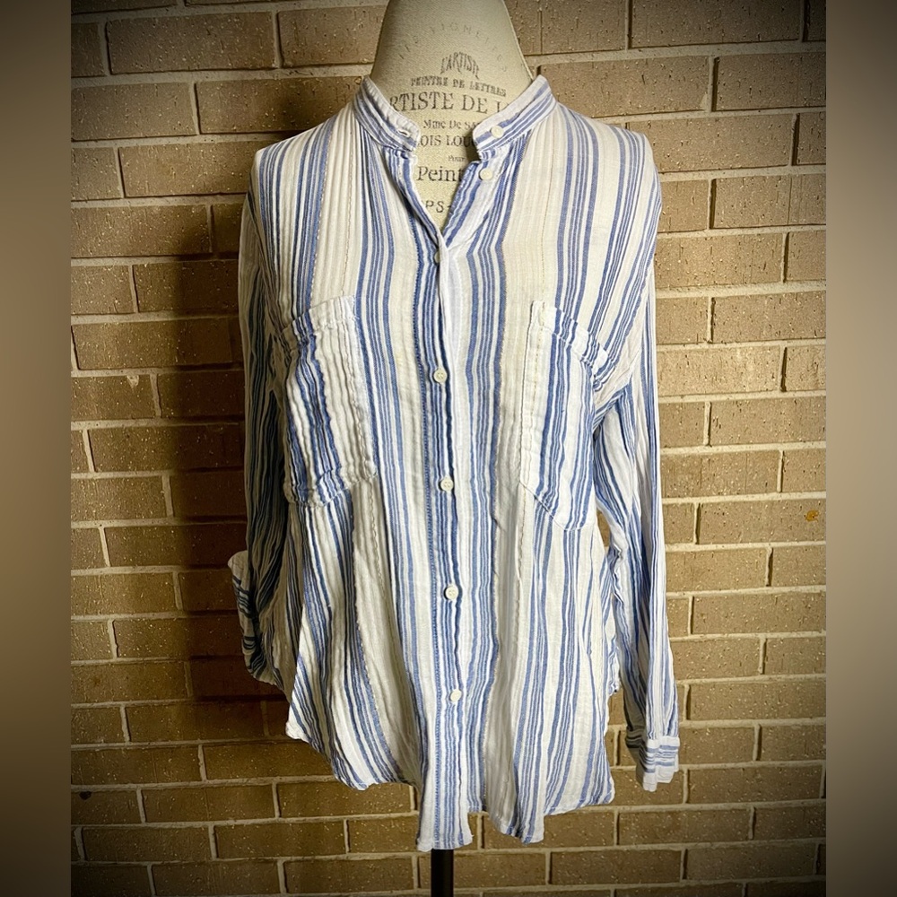 L.O.G.G. Blue and White Stripe Soft Cotton Long Sleeve Button Down shirt